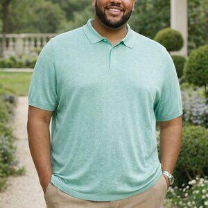 3XL Nordstrom Silk Cashmere Polo Shirt Green Hidden Placket